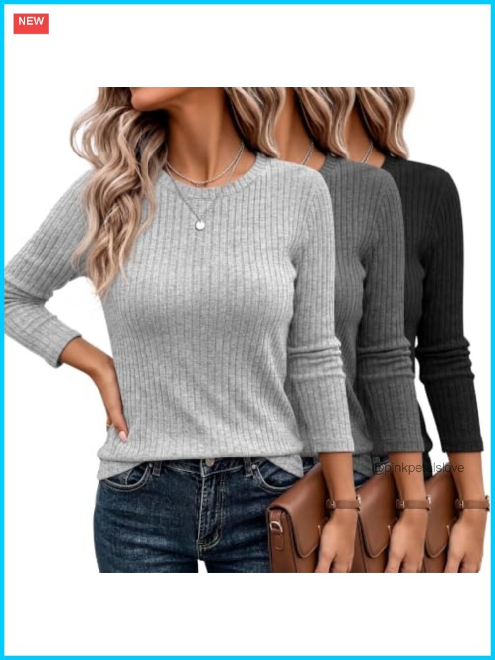 Women's Long Sleeve Crew Neck Tunic Sweater 3 Pack Lightweight Pullover